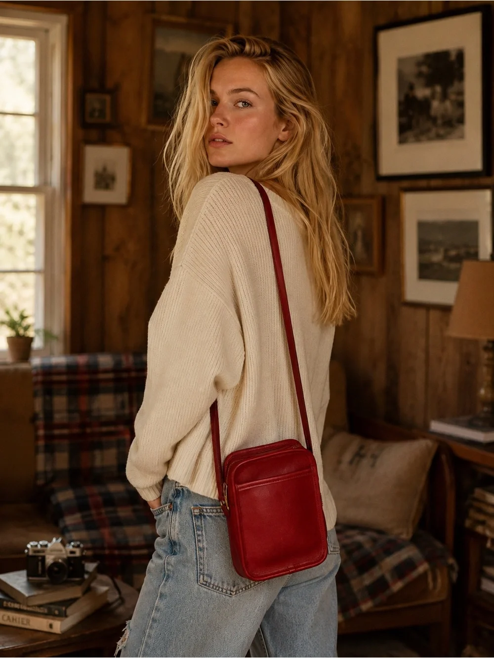 Coach Vintage Kit Camera Bag Glovetanned Deep Red Leather Crossbody Saddle 9973